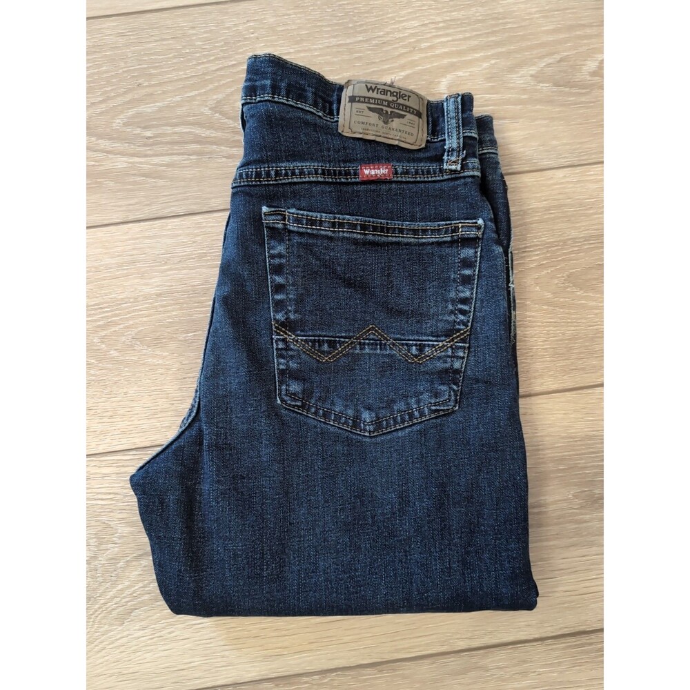 WRANGLER MEN'S BLUE JEANS PREMIUM QUALITY SLIM STRAIGHT STRETCH 30X32  EUC